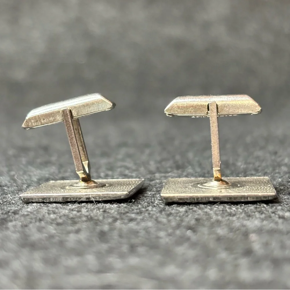 Silver and Black Square Cufflinks with Fleur-de-Lis and Curved Design